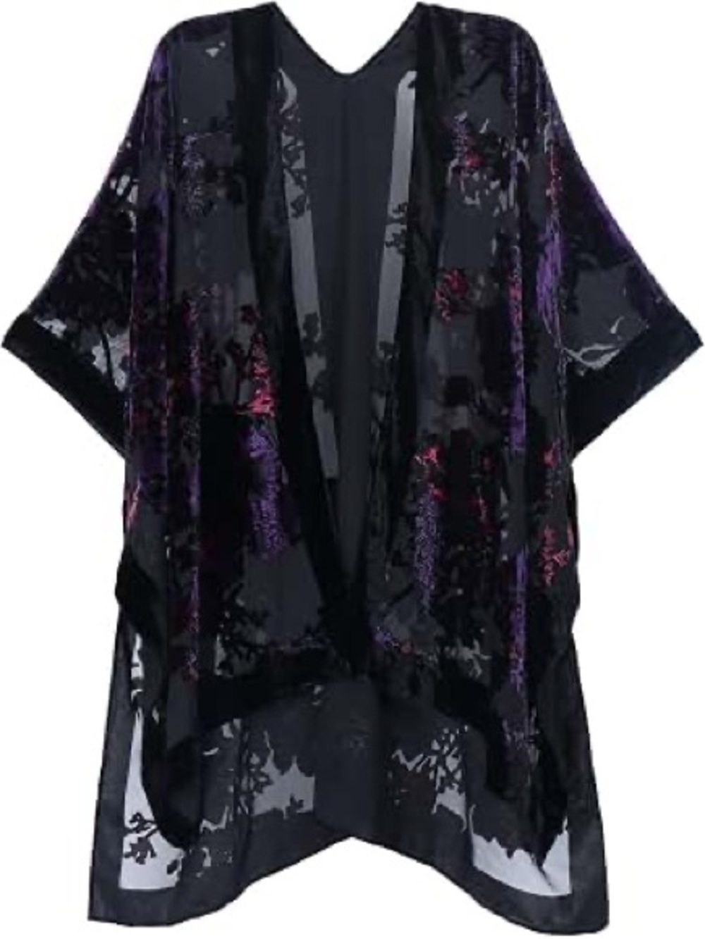 WeHello Women's Burnout Velvet Kimono Cardigan